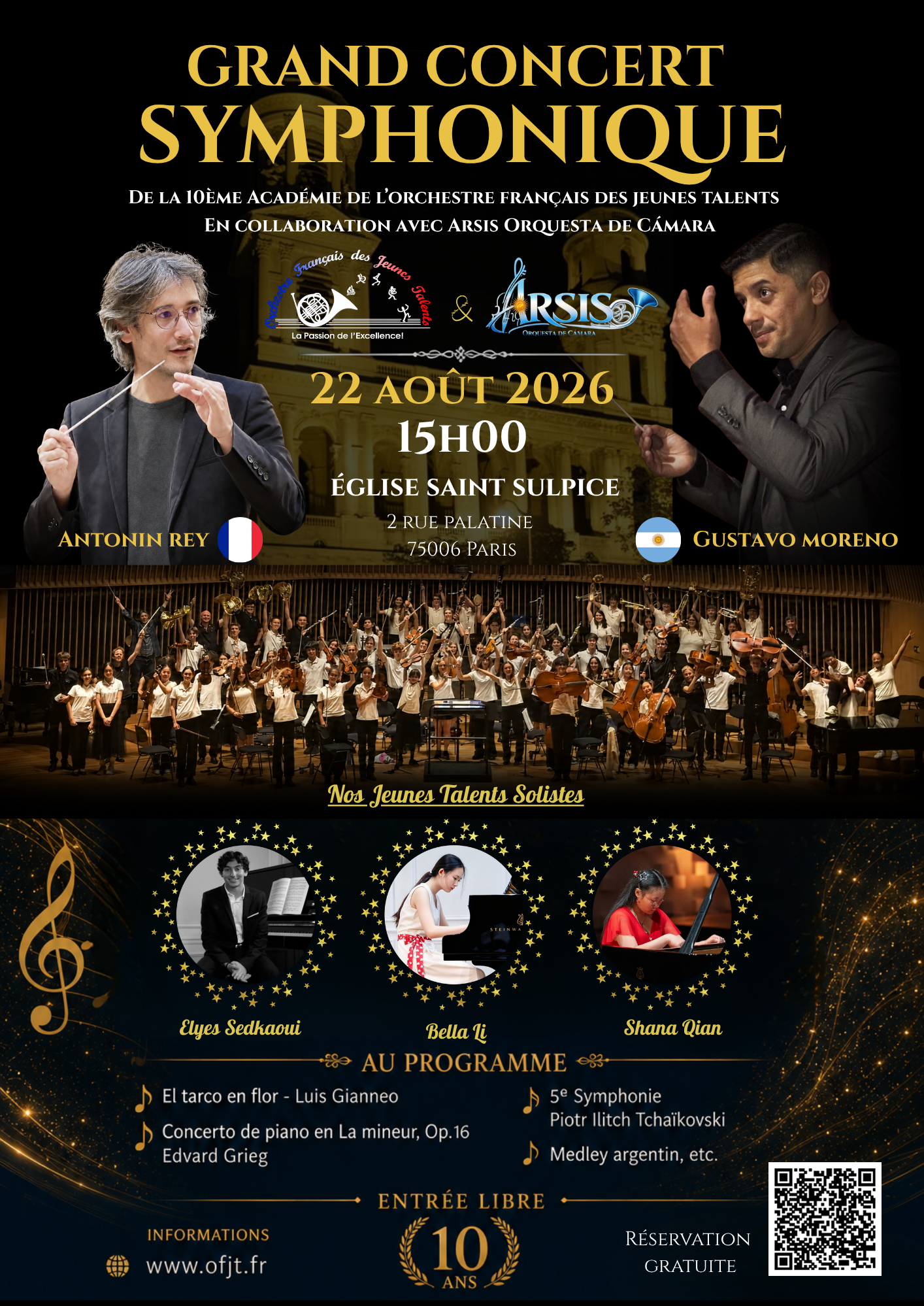 Affiche OFJT Grand Concert Symphonique 22 Aout 2026 15h Eglise St Sulpice 75006 Paris
